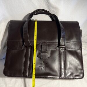 Cutter & Buck Mens Brown Leather Canvas Briefcase Messenger Bag Business Laptop